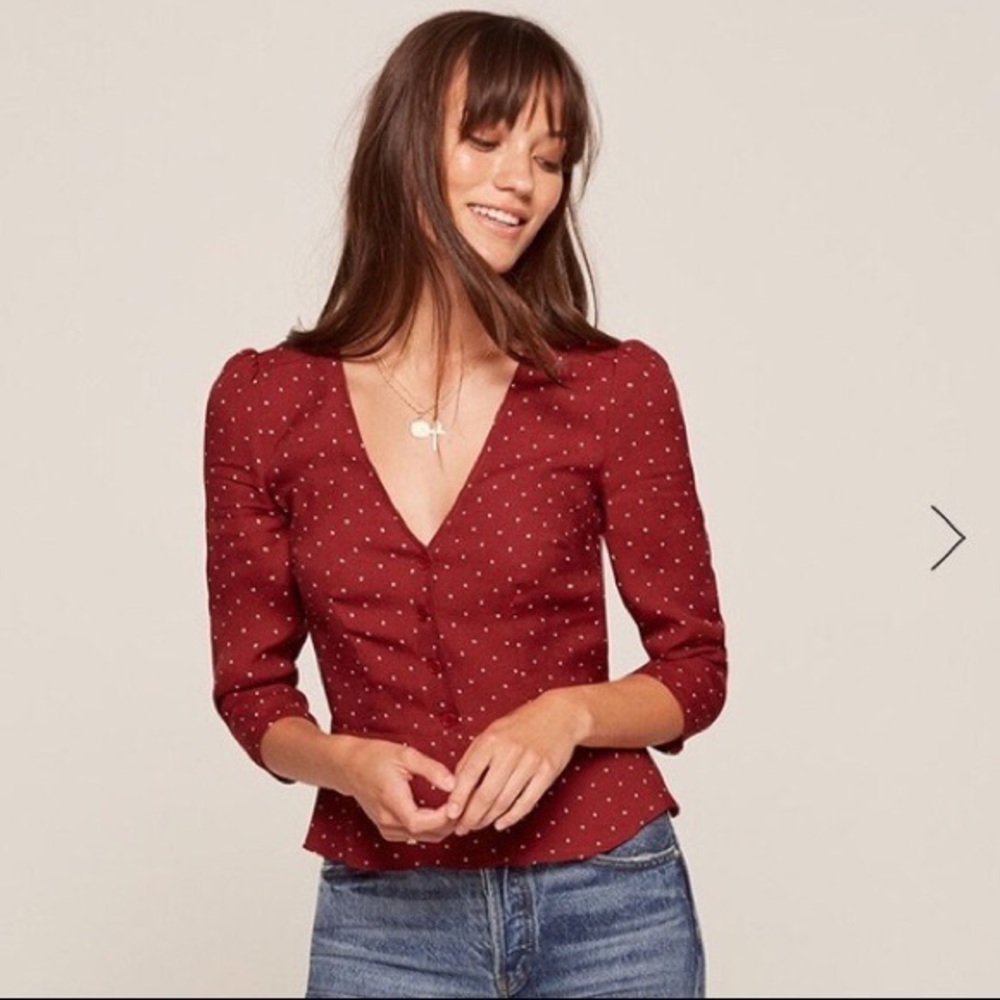 Reformation Button Up Polka Dot Top
